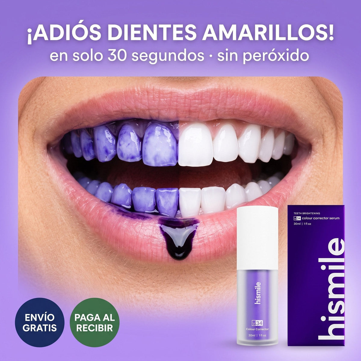 HiSmile V34 Colour Corrector — Sérum Morado Corrector de Color Dental (30 ml · Original)